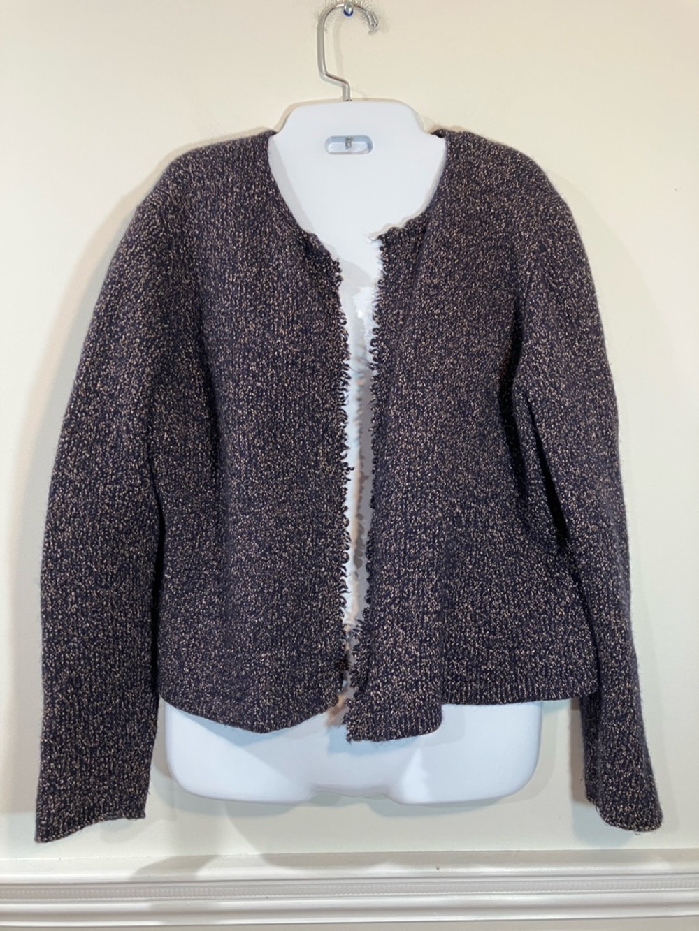 Eileen Fisher Open-Front knit blazer jacket in Dark Purple and Tan XL